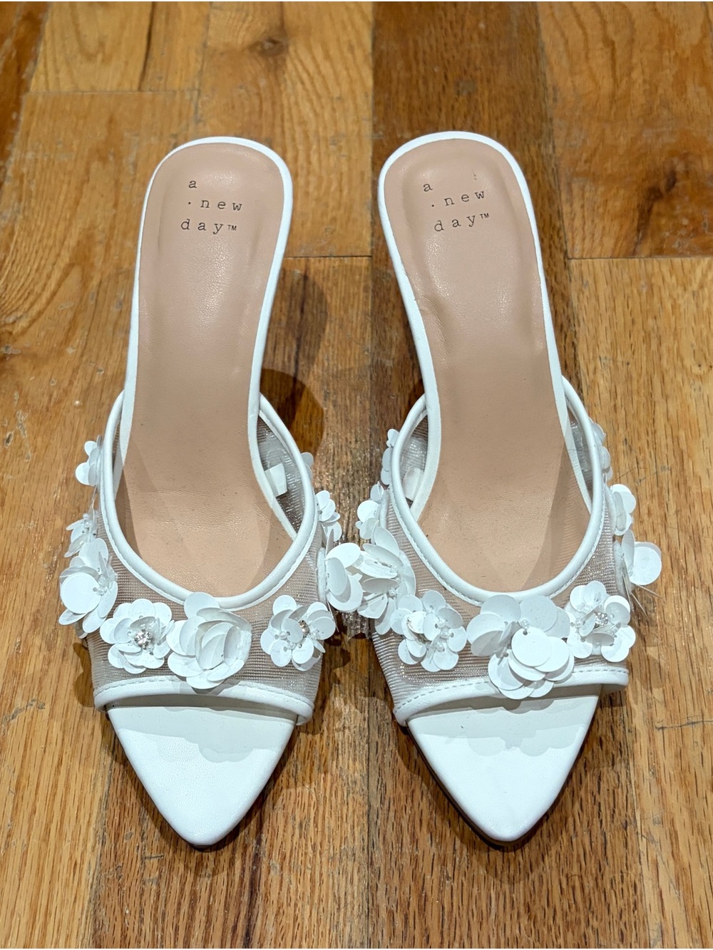 🌸 A NEW DAY 🌸 White Floral Mesh Slide Heels
